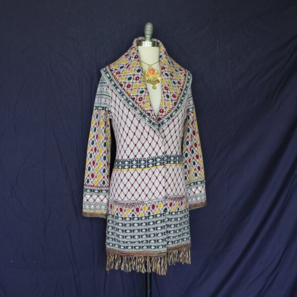 Anthropologie Angel of the North SATPURA wool beaded fringe cardigan sweater M - Picture 4 of 12